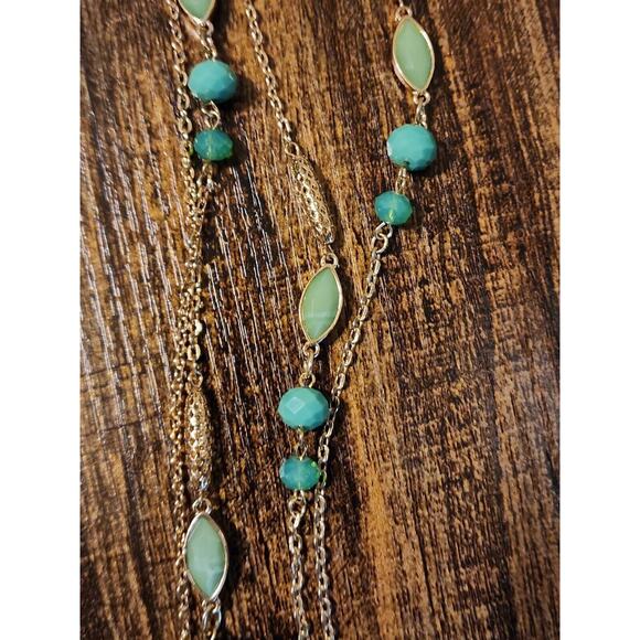 New York & Company Elegant Multi-Chain Statement Necklace - Gold Tone & Green - Picture 2 of 4